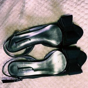 1 inch Black Bow Heels